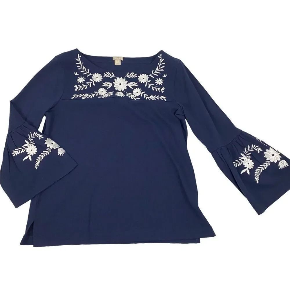 J. Crew Floral Embroidered Bell Sleeve Top size Medium
